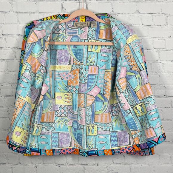 VTG Life Style Jacket Women Medium Buttons Sequins Beaded Artsy Abstract Coat - Picture 12 of 16
